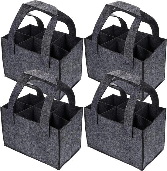 Porta bottiglie 6 contenitori - materiali vegetali - riutilizzabile - borsa uomo - bottiglie birra - bottiglie vino - lavabile - grigio (25 x 18 x 16 cm)