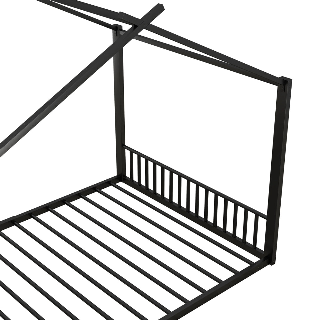 Letto per bambini in ferro a forma di casa 140x200 cm, struttura nera resistente