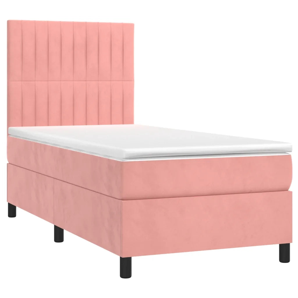 Letto a Molle con Materasso e LED-Struttura Letto con Materasso Rosa 90x190 cm in Velluto 969379
