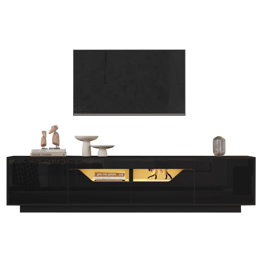 Mobile TV da terra 180x40x45 cm con 2 cassetti, 2 ante e LED, nero