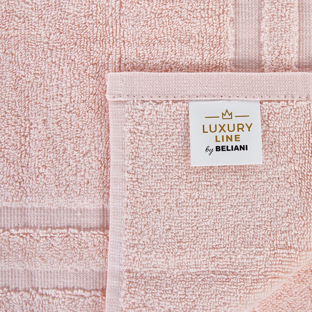 Set di 9 asciugamani bagno in spugna di cotone rosa pastello con nappe decorative