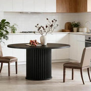 Tavolo rotondo da pranzo moderno nero in MDF e metallo; 119;9 cm; per 6 persone