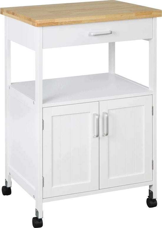 Trolley da Cucina - Con Ruote - Tavolo Supplementare - Carrello da Servire - Trolley per Cucina - Supporto per Erbe - Mobile di Archiviazione - Bianco - Rovere