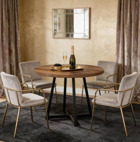 Tavolo rotondo 80 cm nero e marrone rustico – stile industriale