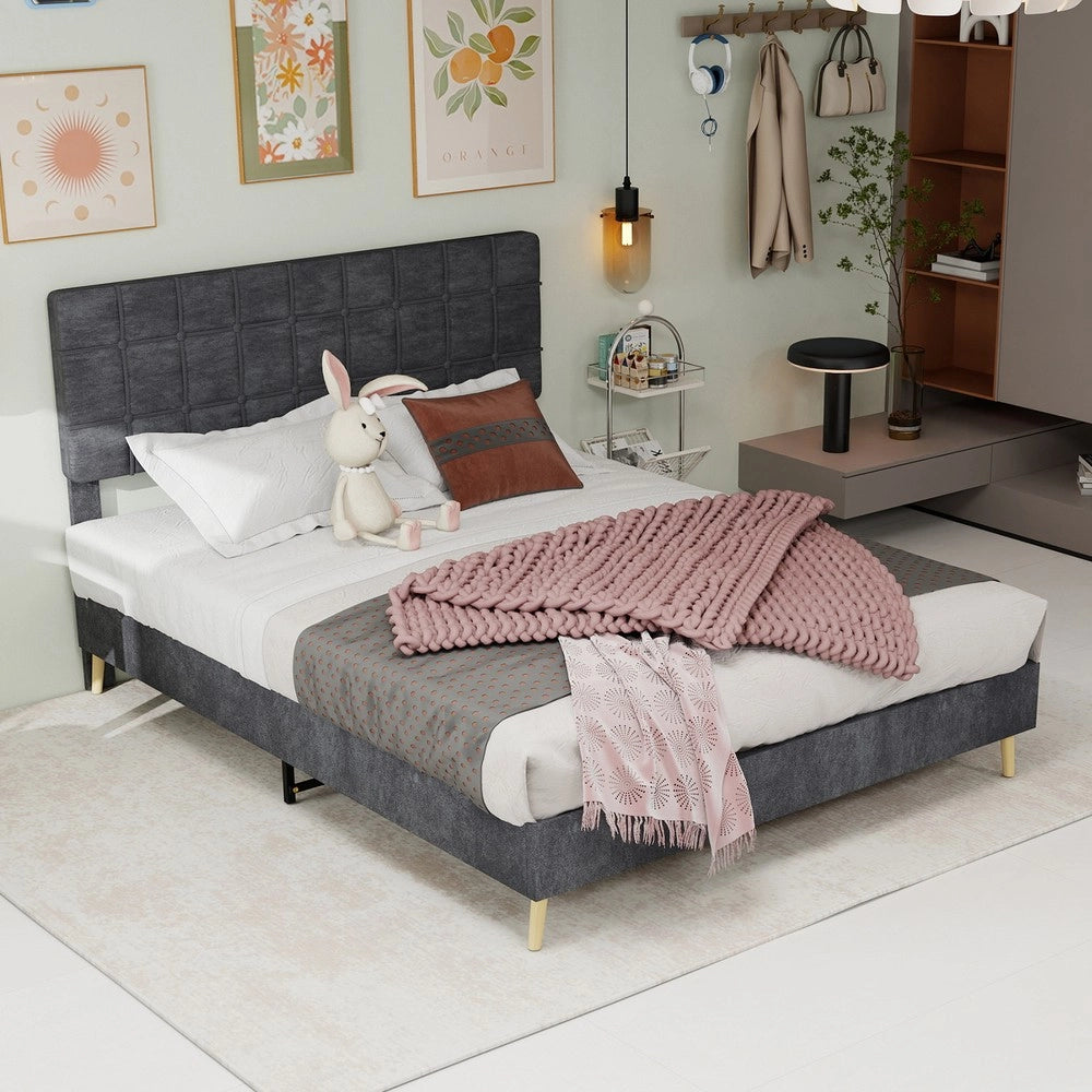 Letto Matrimoniale Imbottito ¨C MINIMAL ¨C Grigio, Testiera Velluto, 160x200