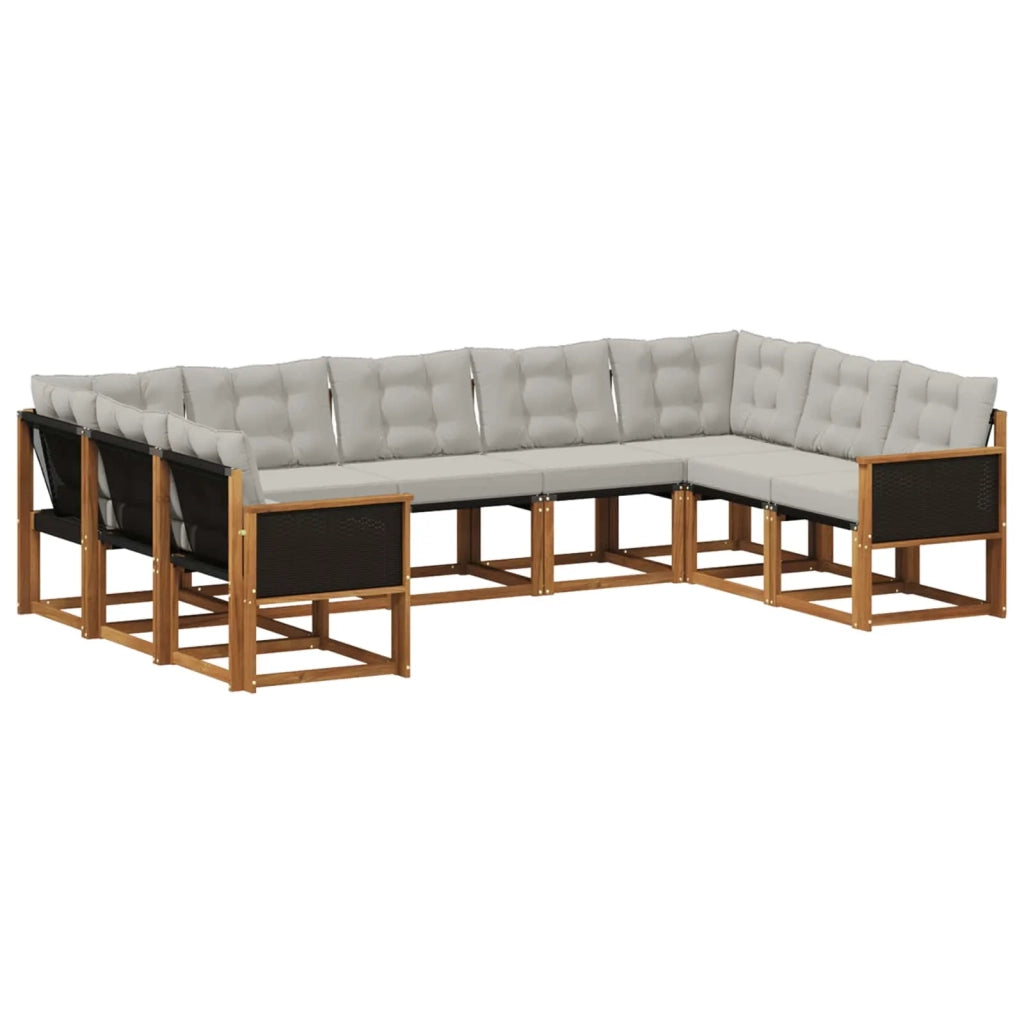 Set di divani da esterno 9 pz Naturale e Grigio chiaro 3382199