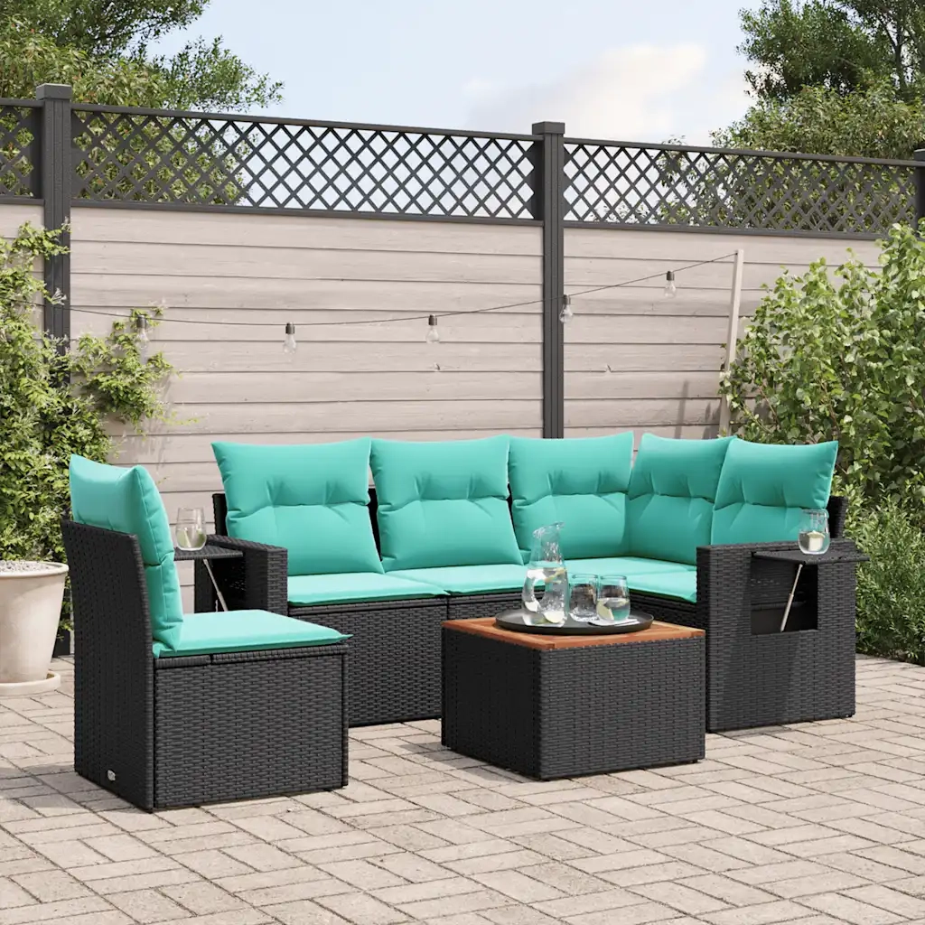 Set Divani da Giardino 6 pz con Cuscini Nero in Polyrattan 3224566