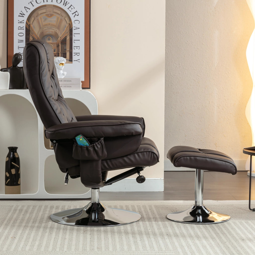 Poltrona Massaggiante con Poggiapiedi ¨C MINIMAL ¨C Similpelle Marrone, Relax Soggiorno