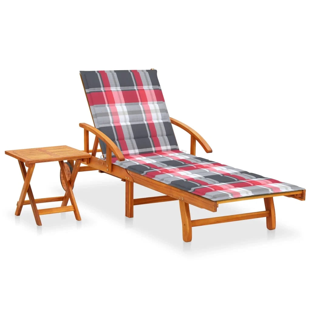 Lettino prendisole sedia a sdraio lettino prendisole letto da giardino mobili da esterno per patio con tavolo e cuscino legno di acacia 02_0012610
