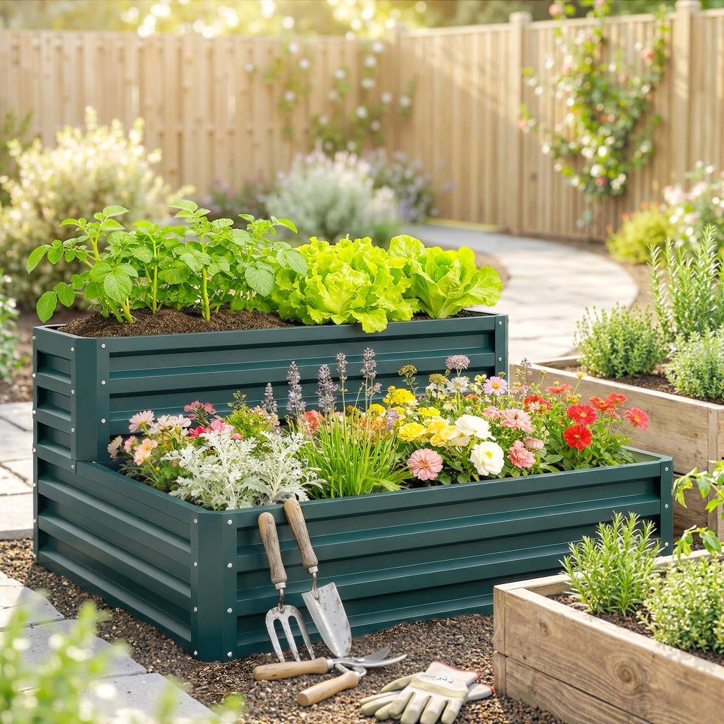 Letto da giardino a due livelli per orto ¨C zephmum ¨C verde 120x101x58 cm