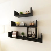 Mensole a Parete 3 pz Nere in MDF a U per Libri/DVD 242175