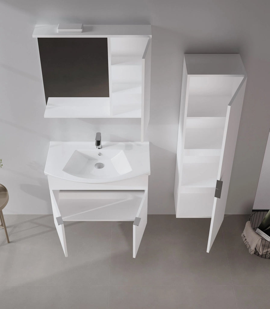 Set mobile lavabo con specchio (2 pezzi) "Purus 80" - 80 x 50 x 58 cm - Bianco