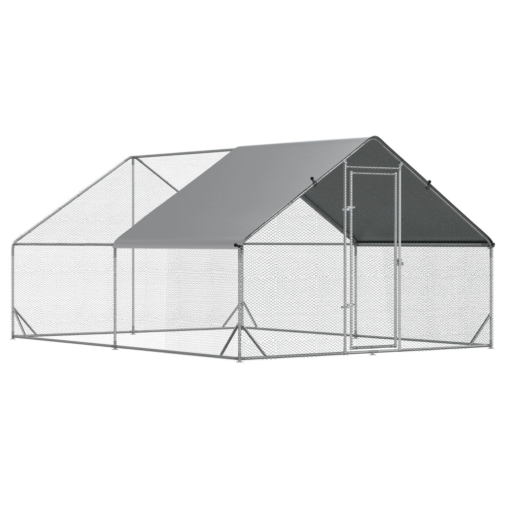 EasyComfort Pollaio da Giardino con Telaio Zincato, Copertura Impermeabile e Rete Esagonale, 3x4x2 m, Argento