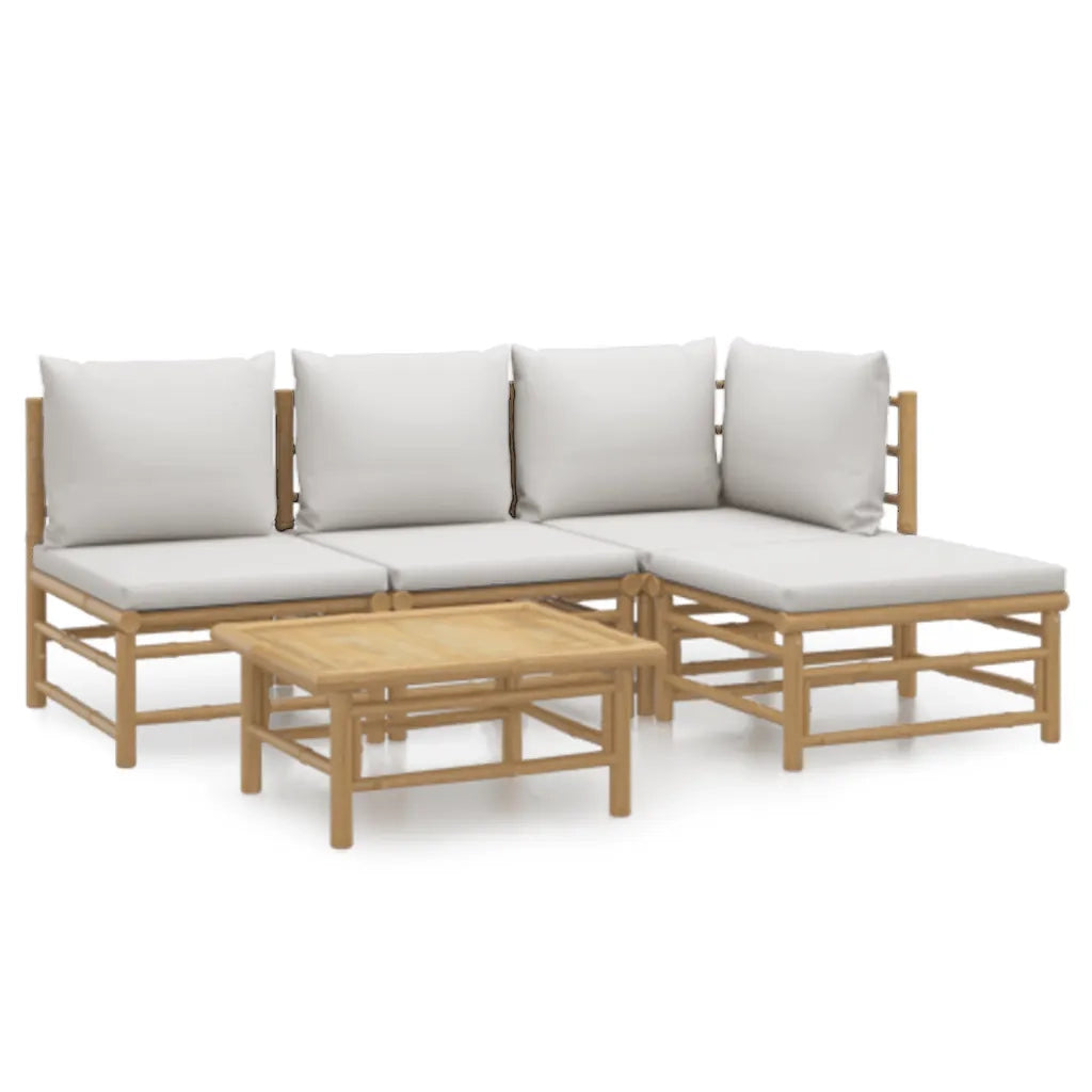 Set Salotto da Giardino 5pz con Cuscini Grigio Chiaro Bambù 3155081