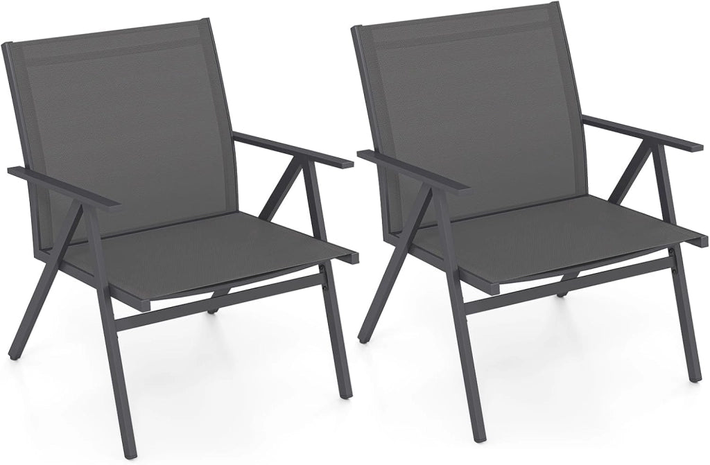 Set di 2 sedie da giardino, da balcone, con schienale traspirante e telaio in metallo, fino a 160 kg, per veranda, balcone