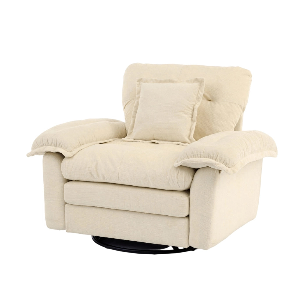 Poltrona girevole 360° con cuscino di supporto e seduta ampia in tessuto chenille, Beige