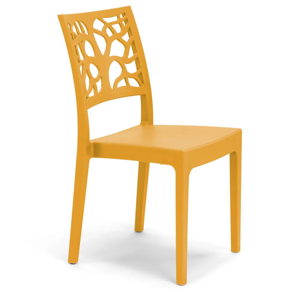 Set 4 sedie in polipropilene TETI, impilabile, resistente ai raggi UV, design moderno, ideale per sala da pranzo, cucina, sala d’attesa, bar, ristoranti o giardino, colore Giallo Ocra