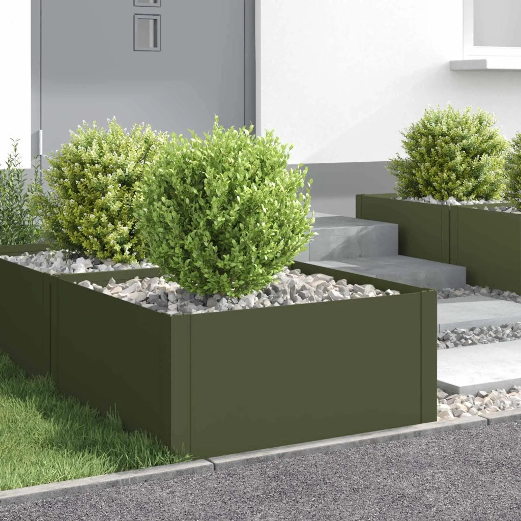 Bordura per Prato 4 pz 60 x 60 x 35 cm Acciaio Verde Oliva 8008924