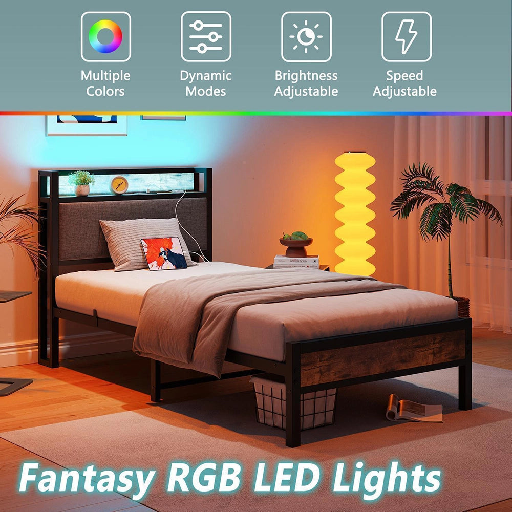 Struttura letto-Xylo-90x200cm,Nero,Con illuminazione LED e porte di ricarica USB-