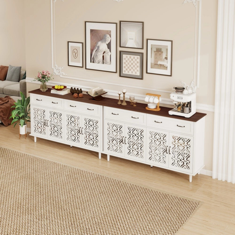 Credenza Vintage ¨C MINIMAL ¨C Legno Massello, 4 Ante Intagliate, 2 Cassetti