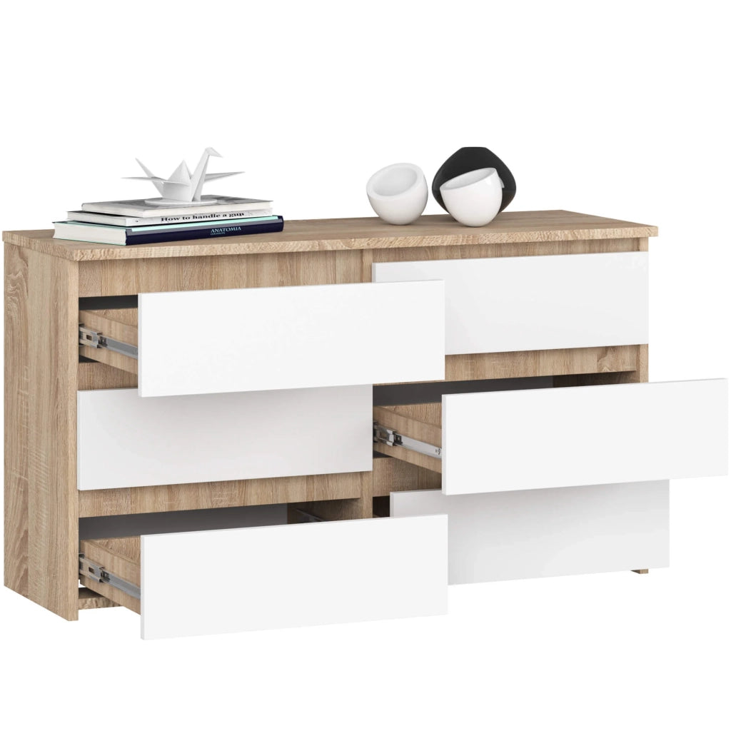 Cassettiera CL100 compatta AKORD Sonoma Quercia 100 cm 6 cassetti inserto frontale Bianco 100x35x57 cm