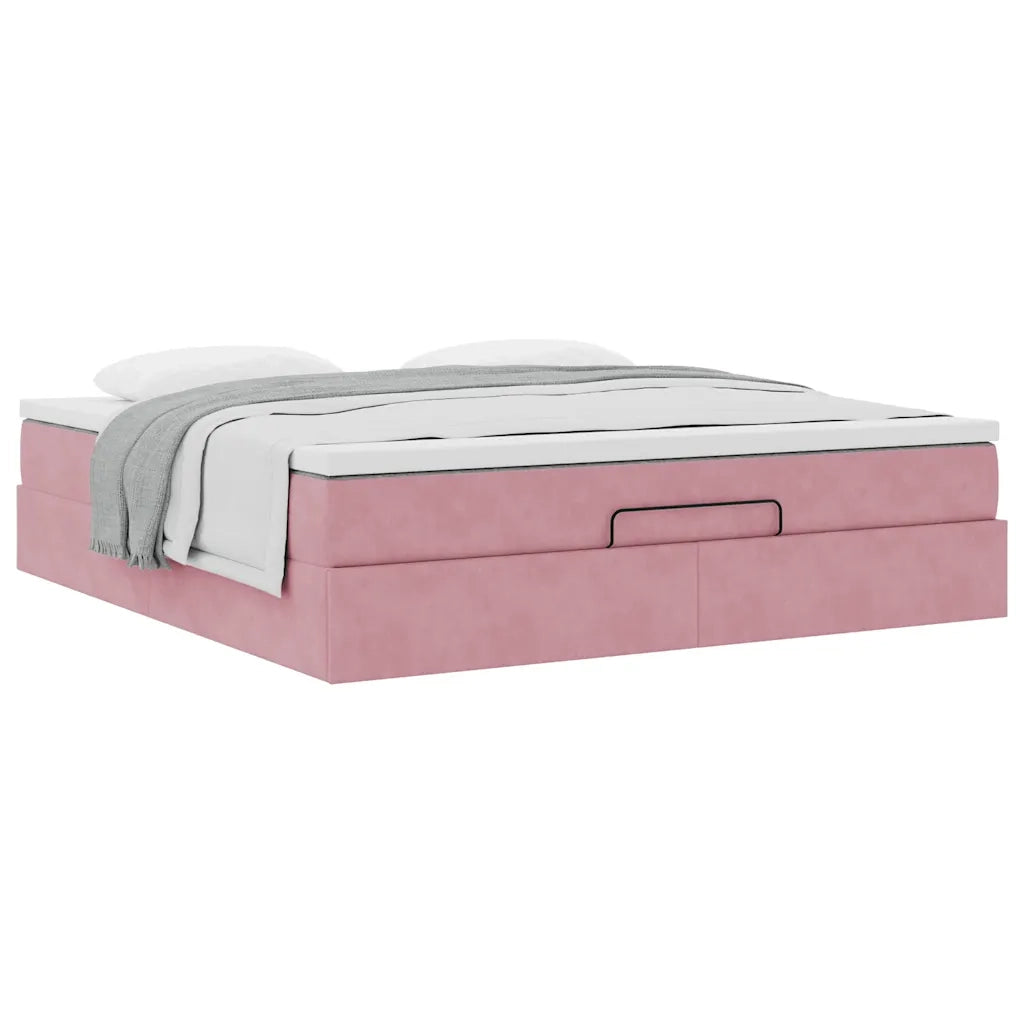 Struttura Letto Pouf con Materasso Rosa 160x200 cm in Velluto 3311200