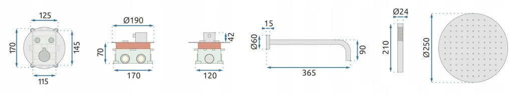 Set Doccia Da Incasso Rea Lungo Brush Gold Box