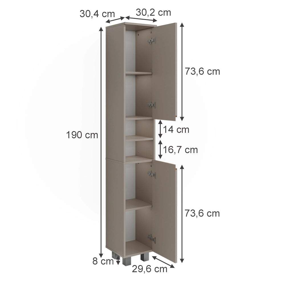 Vicco Armadio per il bagno Cashmere/Artigianale 30.2 x 190 cm con 2 porte