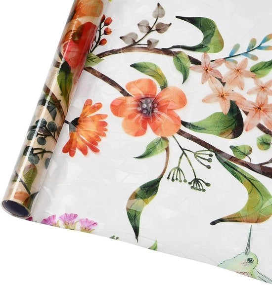 Foglia di vetro decorativa ondorizzata - Bloemenpatroon - Protezione dall'inganno - Invisibile - Stabile - Autoadesivo - Protezione UV - Decorativa