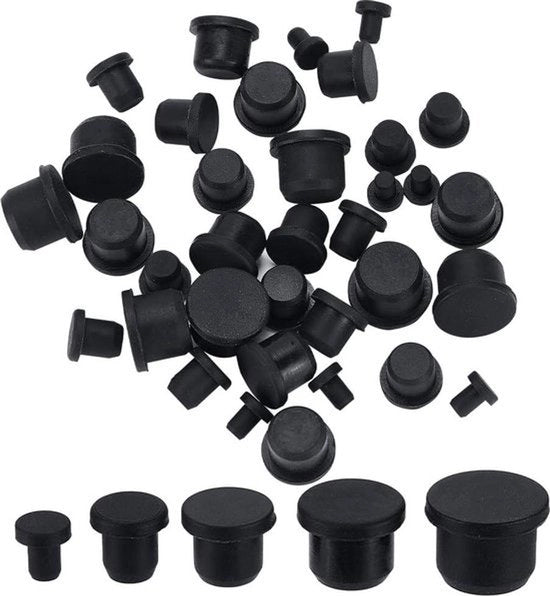 40 pezzi di stopper in silicone nero - Dimensioni: 4-75-95-115-135 mm - Stopper per shaker di sale e pepe - Viti di sostituzione per fori di inserzione - Coperchi per bottiglie, tubi, vasi di fiori.