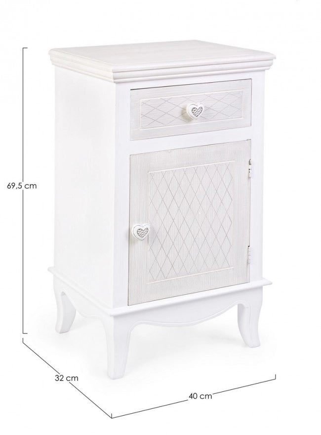 Comodino in MDF un anta un cassetto Bianco CHARLENE 40x32x h69,5 cm
