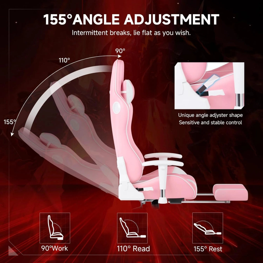 Sedia da gioco con poggiapiedi, altoparlante Bluetooth, sedia da gioco, ergonomica, sedia da ufficio, sedia da scrivania con barrières Réglables, 200 kg, rosa