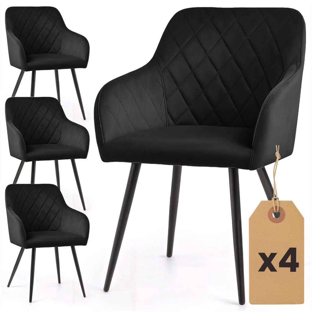 Set di 4 Sedie in velluto con cuciture a rombi VELTO Nero gambe nere