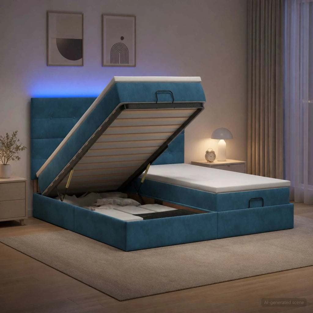 Letto Ottomano con Materasso e LED Blu scuro 200 x 200 cm 3458506
