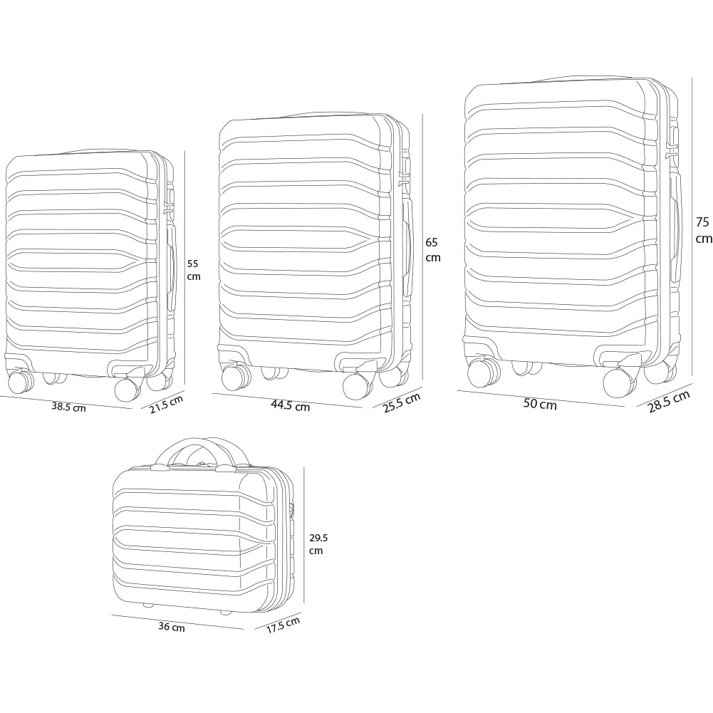 Set 4 Valigie Rigide Trolley e Beauty Case Easy Roll 4 Ruote in ABS Nero