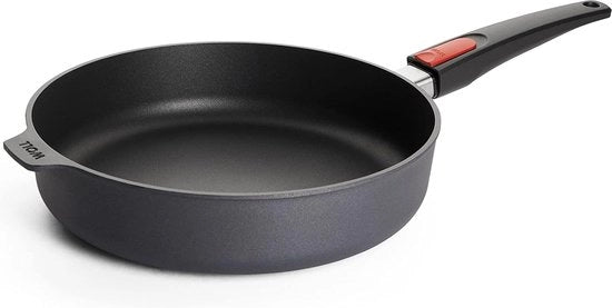 Pad con bordo alto - induttivo -, Ø 28 cm, 7 cm alto, con manico rimovibile - adatto a tutti i tipi di forni, alluminio fuso, smalto antiaderente, resistente al forno, antracite