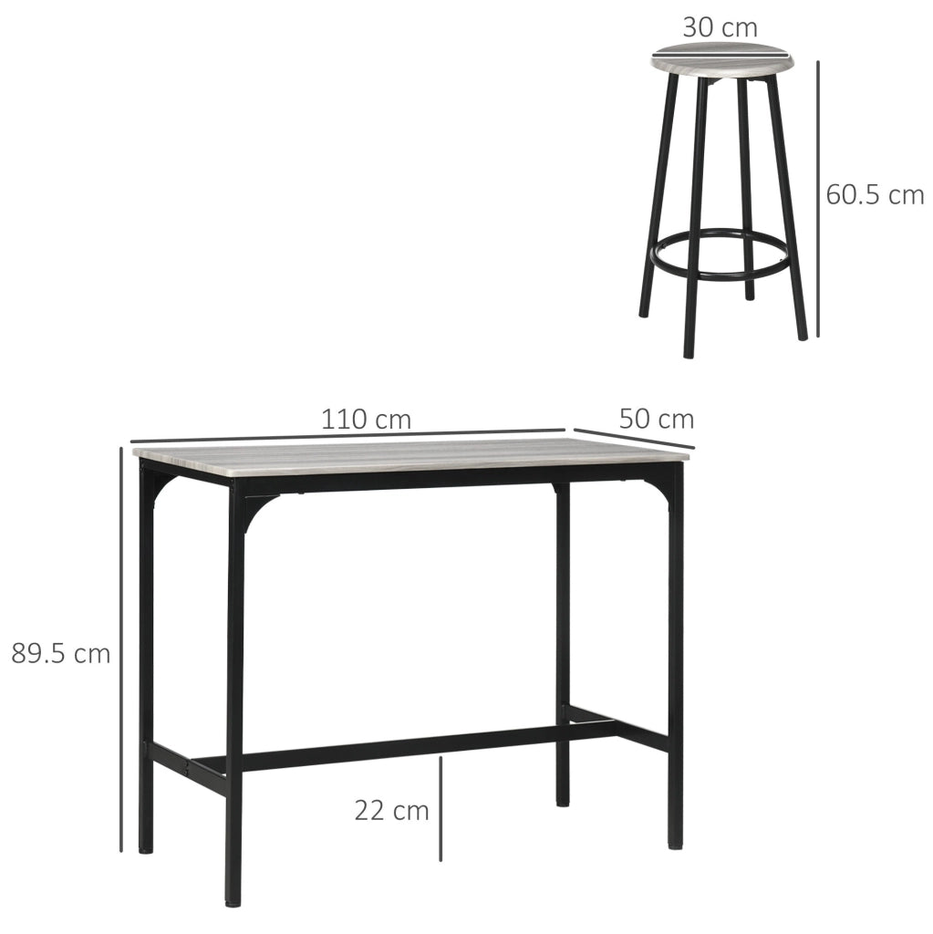 Set tavolo bar con 4 sgabelli in MDF e metallo grigio