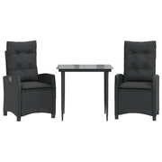 Set da Pranzo da Giardino 3 pz | Set Salotto da Giardino con Cuscini Nero in Polyrattan
