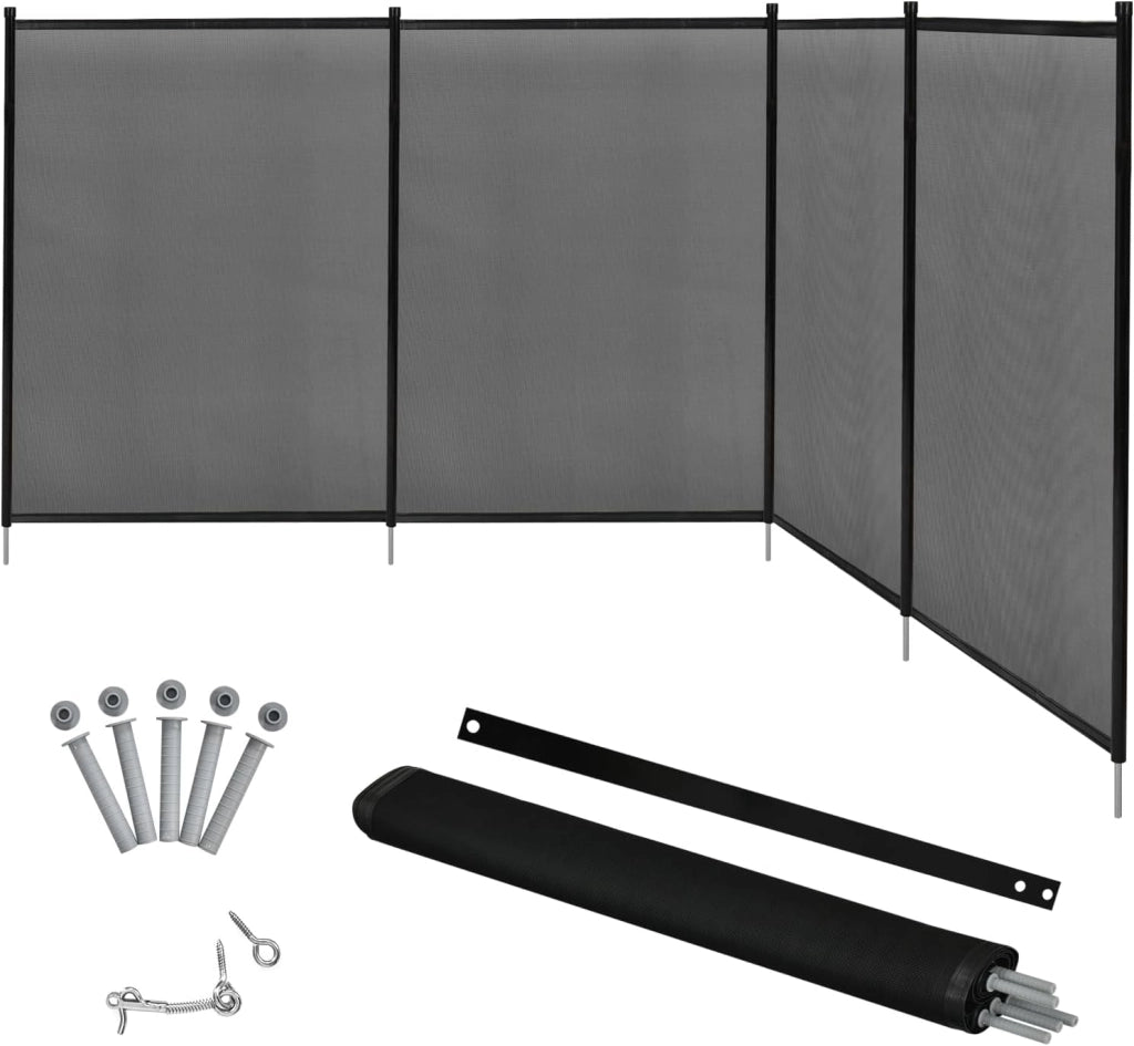 Recinzione per piscina, 360 x 125 cm, 4 recinzioni per piscine, pieghevoli, sicure per bambini, con piedini in acciaio inox, recinzione decorativa da giardino con stencil per piscina, giardino