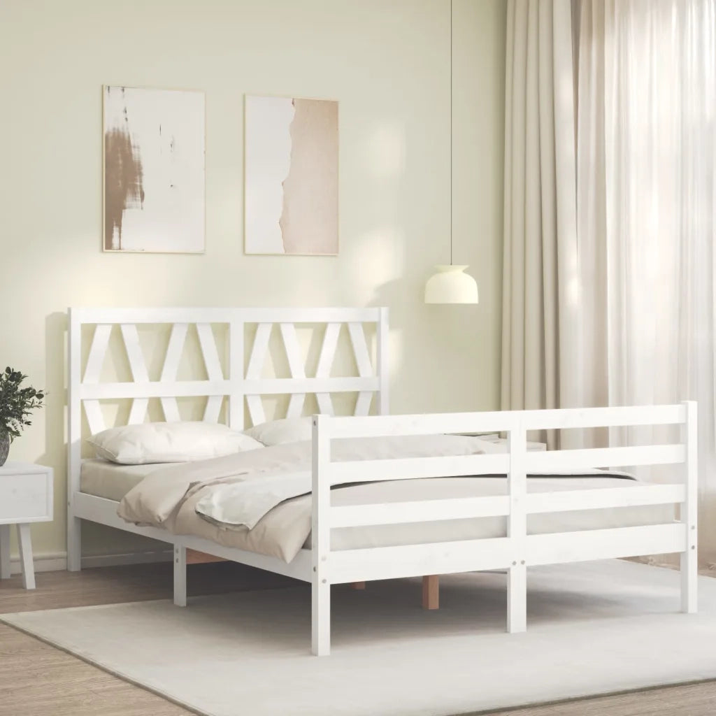 Giroletto con Testiera-Struttura Letto con testiera Bianco Small Double Legno Massello 955703