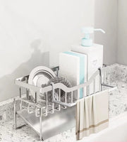 Organizzatore per la vasca, dispositivo di drenaggio per la cucina, acciaio inossidabile con vasca per asciugare il sapone, cassetta per la doccia, caddy organizzatore, contenitore per asciugamani, set di spazzole, cucina e bagno.