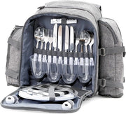 Borsa da picnic per 4 persone - Completa con compartimento refrigerante e contenitore - 32 pezzi - Grigio
