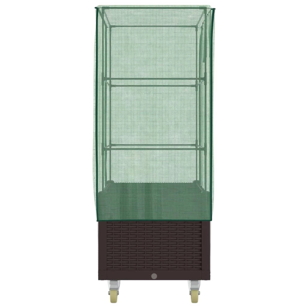 Aiuola rialzata/fioriera con copertura e ruote effetto rattan marrone 02_0038799
