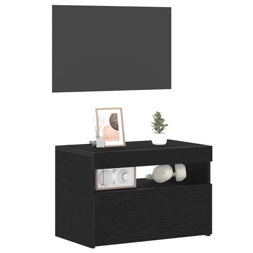 Mobile per TV  con luci LED Rovere Nero 60x35x40 cm in legno ingegnerizzato