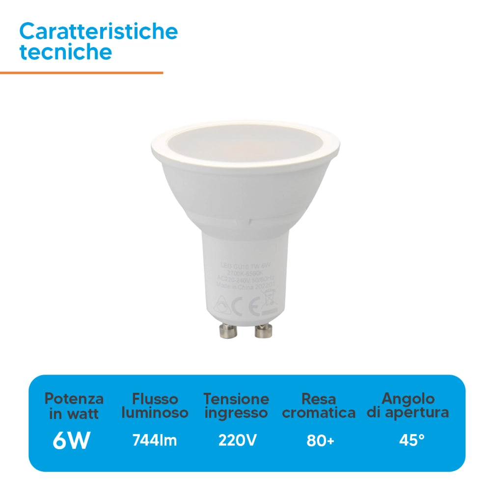 Fsl lampadina smart led gu10 dimmerabile 6w luce cct compatibile con app bluetooth