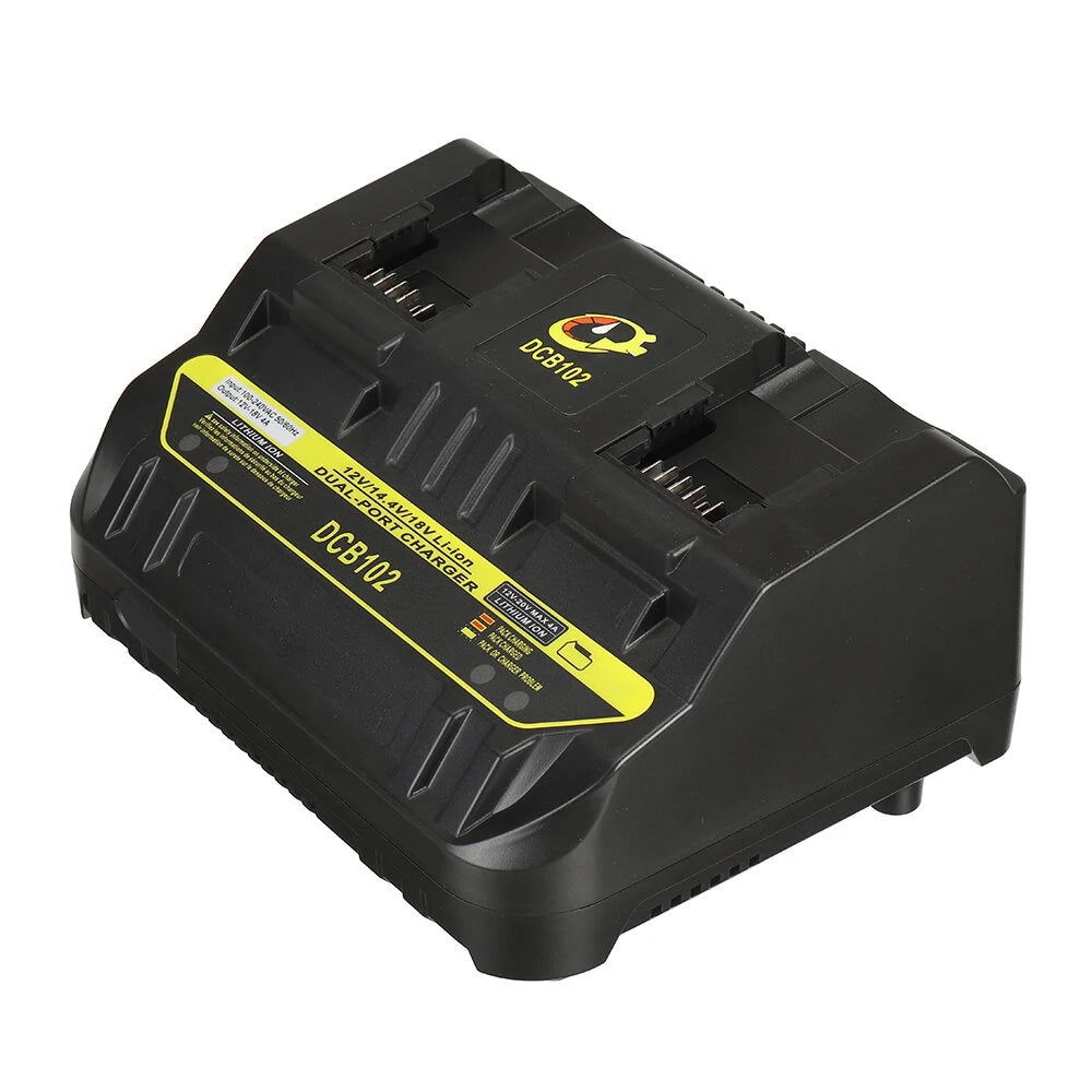 Caricabatterie Doppio di Ricambio compatibile con DeWalt 10.8V–20V – Modello DCB102 | Ingresso 110–240V, 50/60Hz