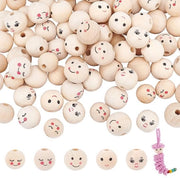 Kralen in Legno 100 Pezzi - Smiling Face Beads - 5 Stili - Legno Naturale - Attività di Fai da Te - 15/18 mm