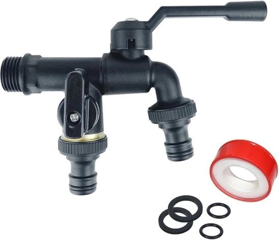 Doppio rubinetto per giardino, 3/4 pollice, in ottone, resistente all'ossidazione e al gelo, doppio rubinetto con 2 uscite 3/4 pollice, per giardino, lavatrice, cisterna, nero