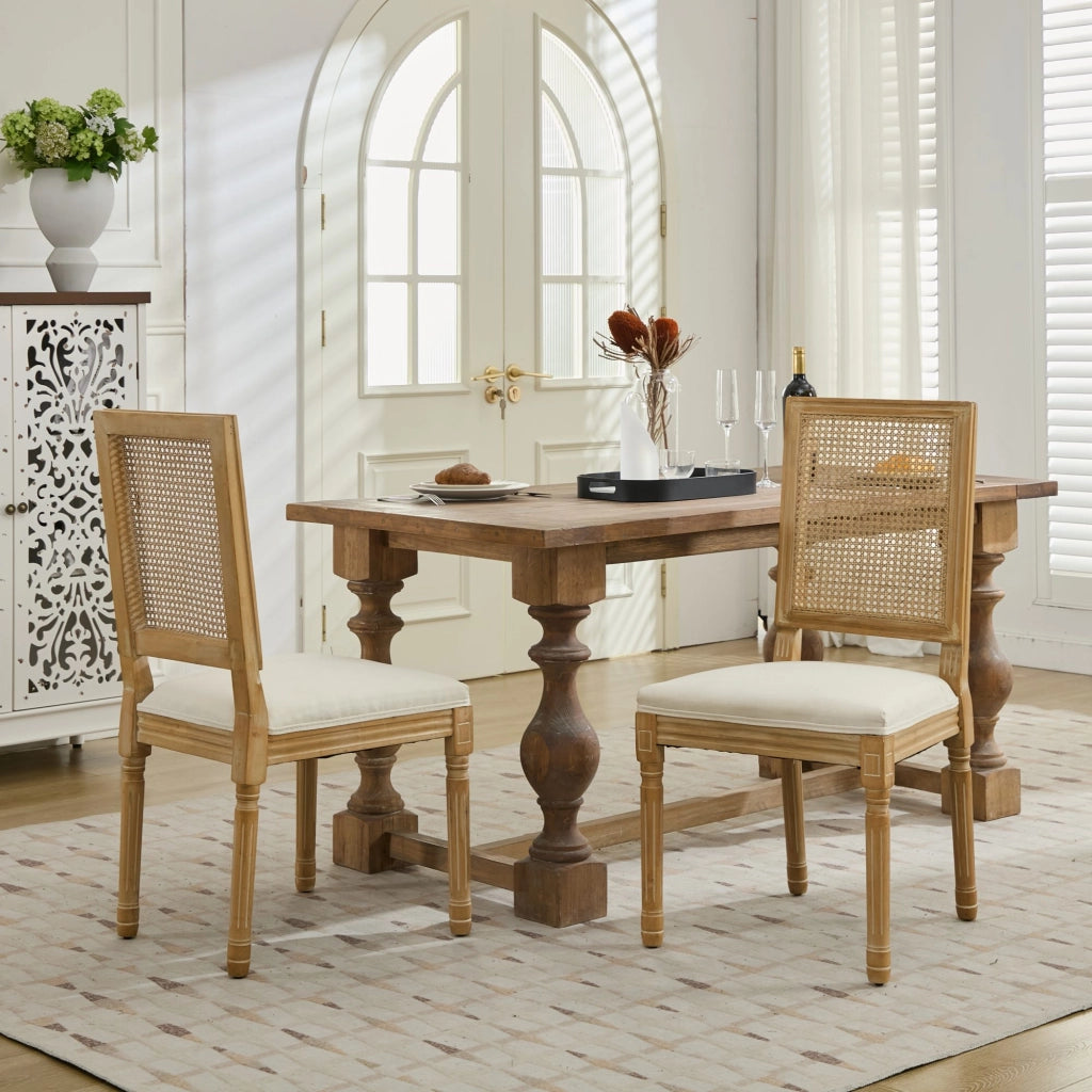 SEDIE Set da 2 pezzi con schienale in rattan intrecciato 98x31x48 cm Beige