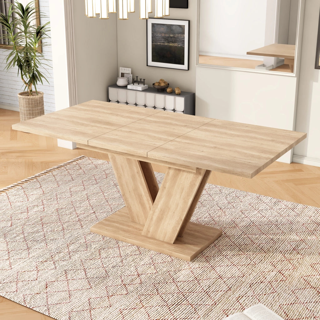 Tavolo da pranzo allungabile per 4-8 persone con gambe a V; per sala da pranzo; in MDF; colore rovere